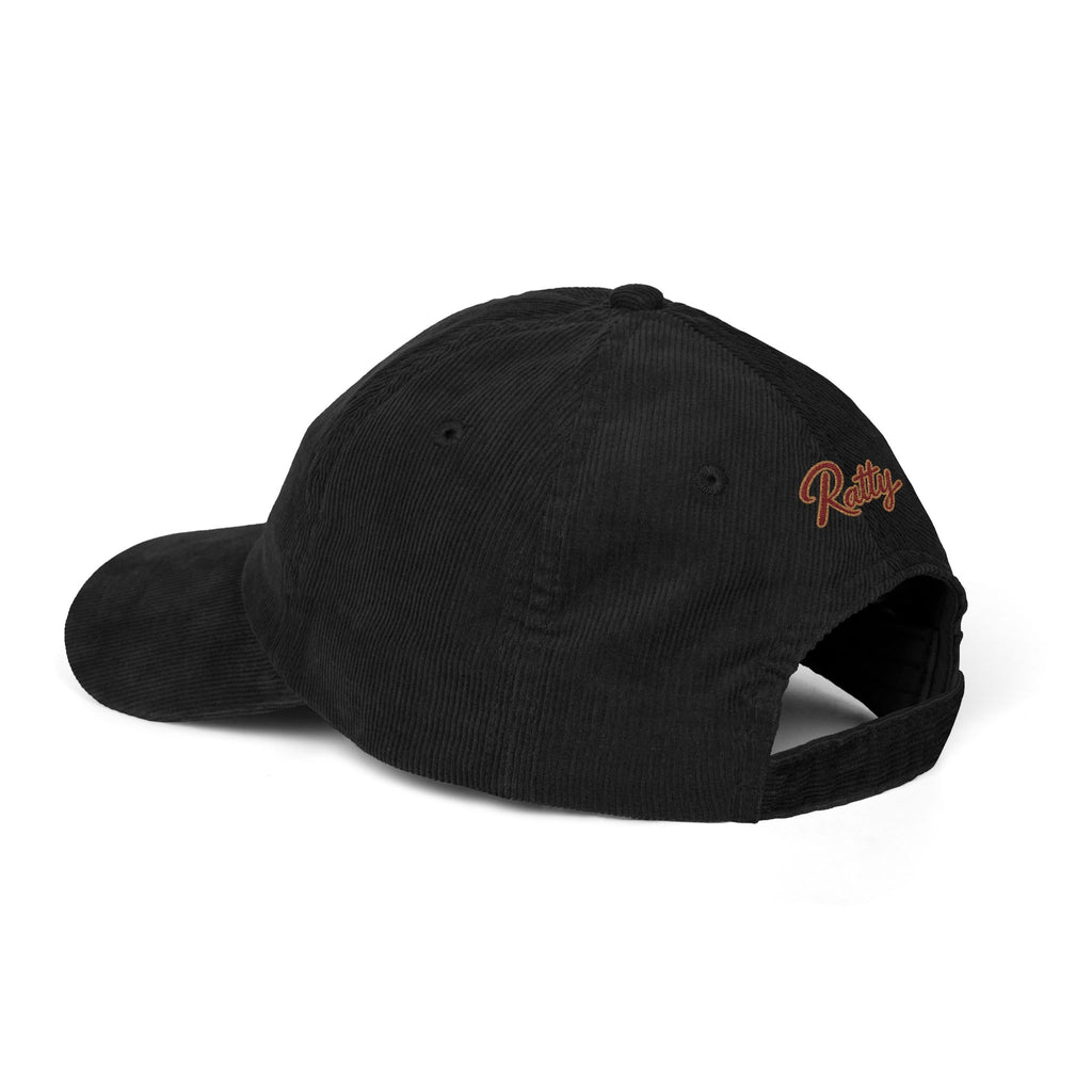 Black corduroy cap, side view