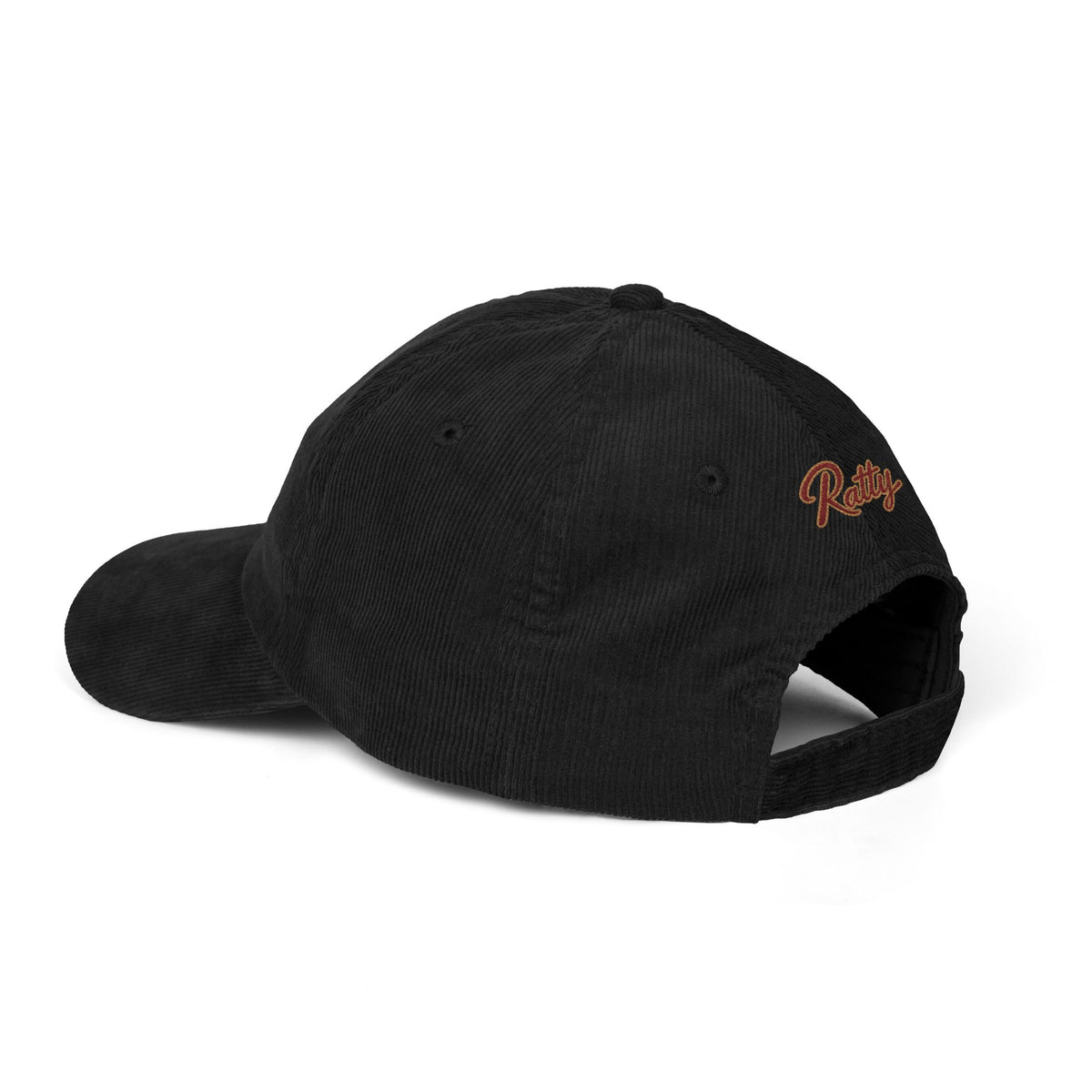 Black corduroy cap, side view