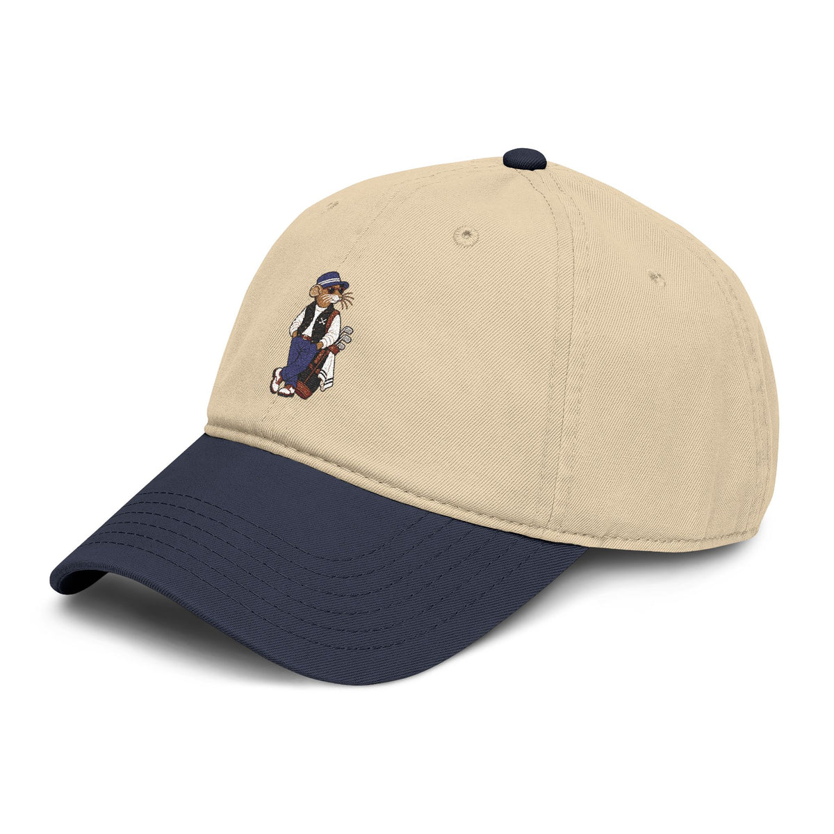Clubhouse Cap in khaki and navy, detail view