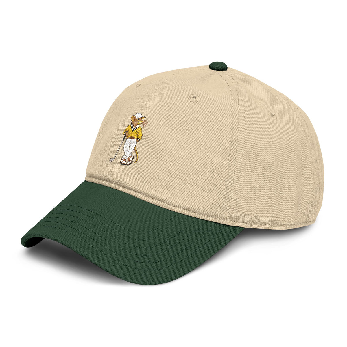 Clubhouse Cap in khaki and green, detail view