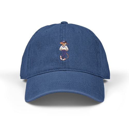 Denim Cap in indigo with embroidered Ratty on the front