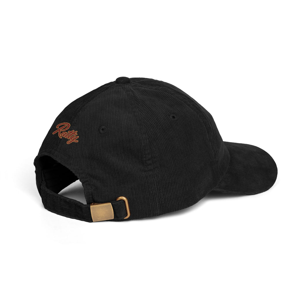 Black corduroy cap, detail view