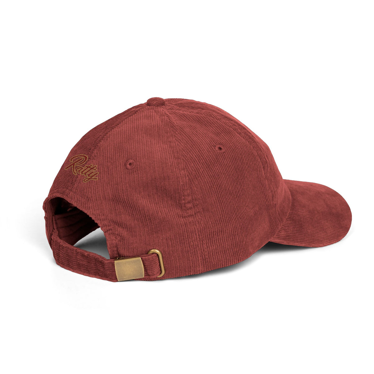 Brick red corduroy cap, detail view
